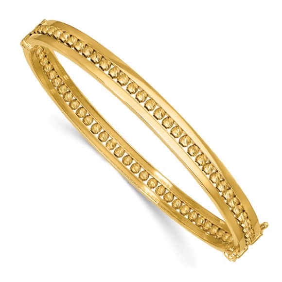Leslie's 14k Yellow Gold Diamond-Cut Beaded Hinged Bangle Bracelet - Italy